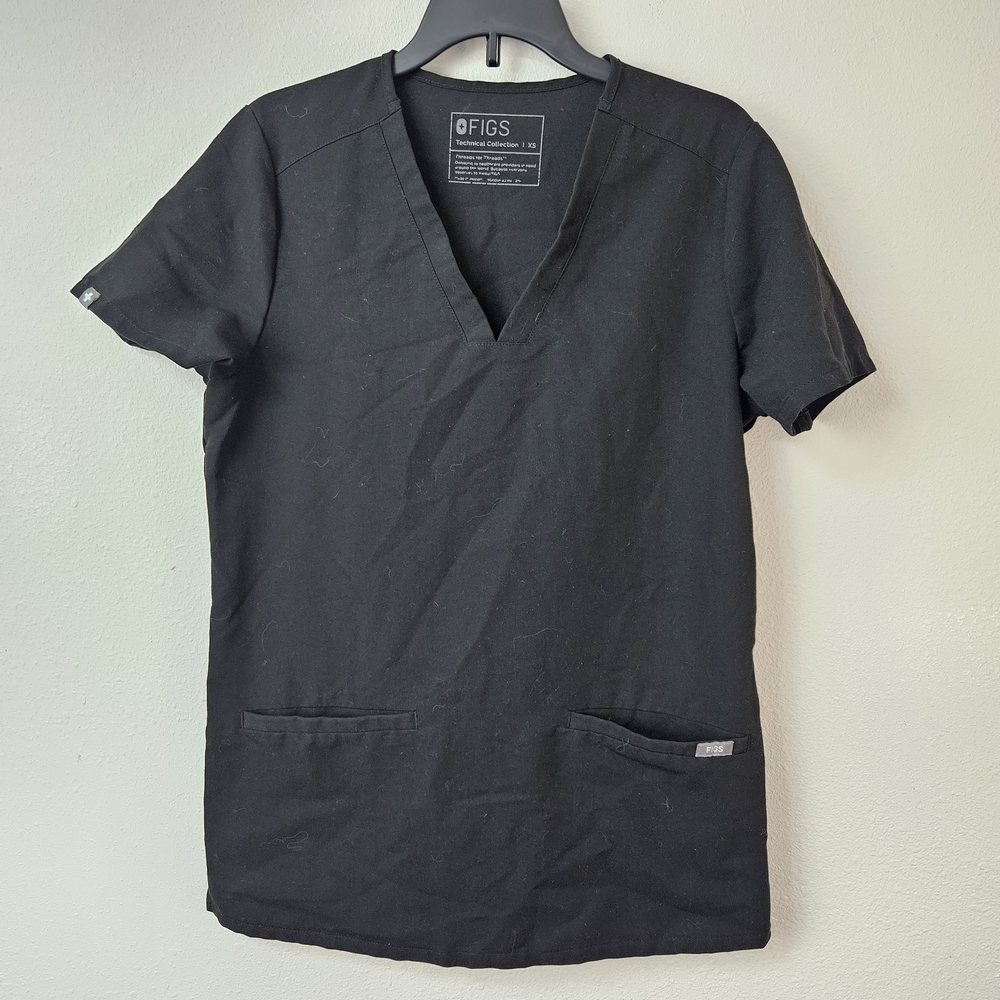 Figs Women's Technical Collection Black Scrub Top Size XS Black